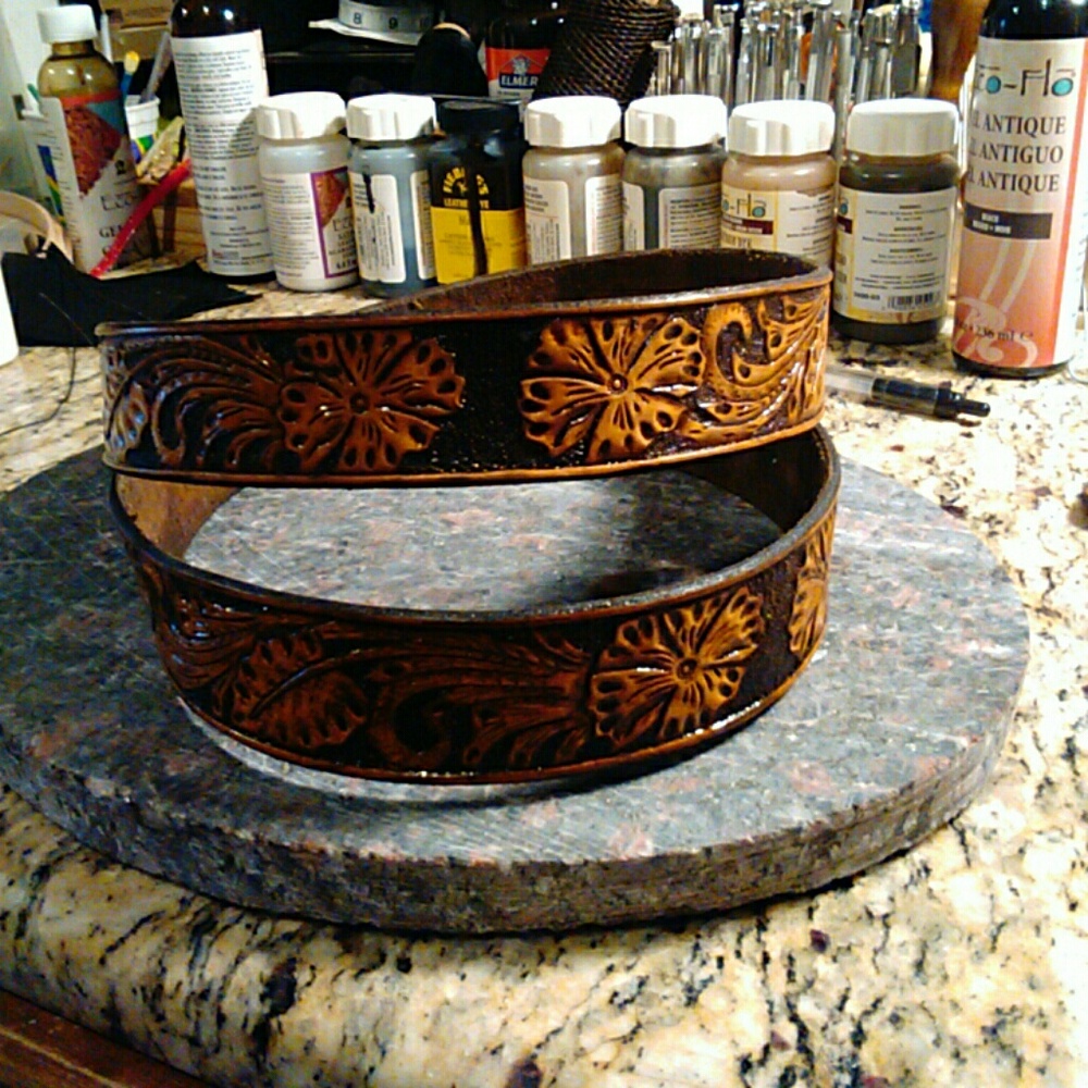 Mens Hand Tooled Leather Belt